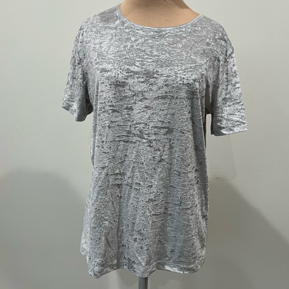 Vince Grey Crushed Velvet Crew Neck Short Sleeve T-Shirt EUC Size M